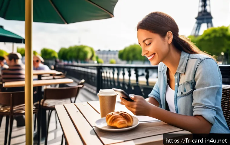 신용카드 외화 결제 수수료 절약 - A detailed illustration of a European traveler using a premium Visa Premier credit card at a vibrant...